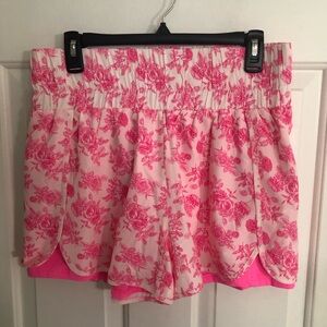 Pink Lily Floral Athletic Shorts - Pink and White NWOT